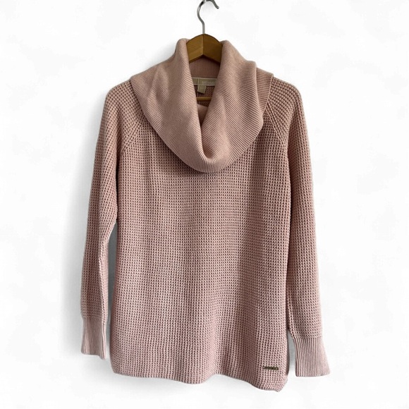 Michael Kors Rosy Pink Cowl Neck Waffle Knitted Sweater - Picture 1 of 2